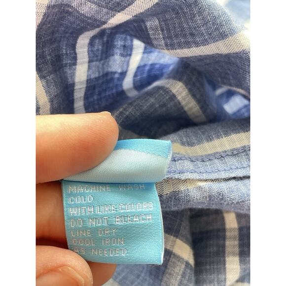 J. Mclaughlin Trim Fit Shirt Mens XL Blue Plaid Button Up Checked Linen Blend - Picture 10 of 10